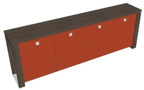 Verno+ S alacsony szekrény 260 x 46 x 90 cm, üvegajtó, antracit tölgy / narancs
