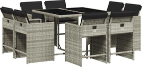 vidaXL 9részes világosszürke polyrattan kerti étkezőgarnitúra párnával