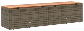 szürke polyrattan és akácfa kerti tárolóláda 220 x 50 x 54 cm