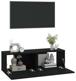 2 db fekete szerelt fa fali TV-szekrény 100 x 30 x 30 cm
