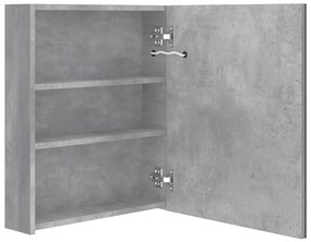 betonszürke LED-es tükrös fürdőszobaszekrény 50 x 14 x 60 cm