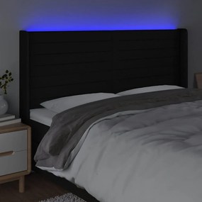 fekete szövet LED-es fejtámla 163x16x118/128 cm