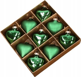 Üveg szív zöld 6,5cm- 9 db arany csomagolásban