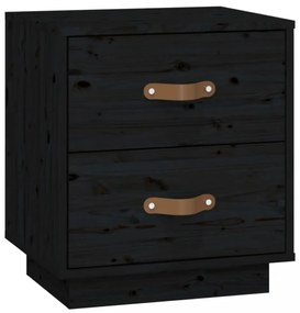 2 db fekete tömör fenyőfa éjjeliszekrény 40 x 34 x 45 cm