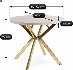 DORIAN bővíthető étkezőasztal 80-160 cm kasmír/arany