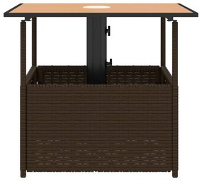 barna polyrattan kerti asztal napernyőlyukkal 55x55x46,5 cm