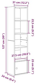 füstös tölgy színű szerelt fa könyvszekrény 31x24x127 cm