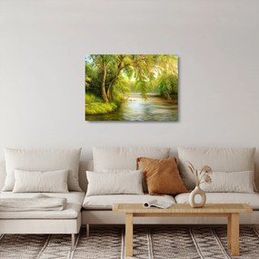 Kép - fűzfa a tó mellett, olajfestmény (üvegen) (70x50 cm)