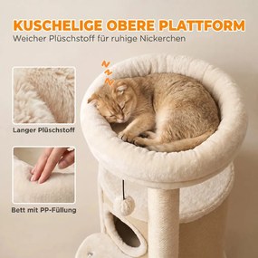 PawHut Kaparófák macskabútor kétszintes kaparóhordóval, platformmal, szizál deszkával, játéklabdával, bézs