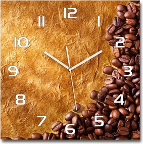 Nagy négyzet alakú üveg falióra Kávébab 60x60 cm