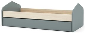 Natúr színű-szürkészöld ágyneműtartós gyerekágy kihúzható pótággyal ágyráccsal 90x200 cm borovi fenyő dekorral Estefania – Marckeric
