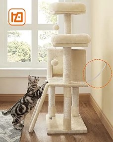 Macska kaparófa, 115 cm macskalakás kaparó rámpával, bézs