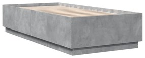 betonszürke szerelt fa ágykeret LED-del 100 x 200 cm