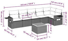 7 részes fekete polyrattan kerti ülőgarnitúra párnával