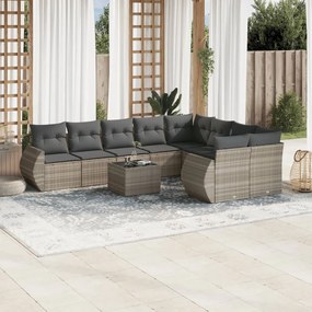 vidaXL 10 részes világosszürke polyrattan kerti ülőgarnitúra párnákkal