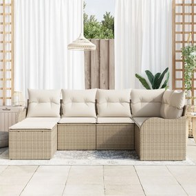 Kerti Kanapé Szett párnával 6 pcs Bézs és fehér Poli rattan