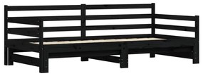 fekete tömör fenyőfa kihúzható kanapéágy 90 x 200 cm
