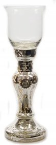 Glamour üveg gyertyatartó, ezüst, magas