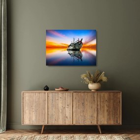 Kép - Napkelte egy hajóroncs felett (üvegen) (70x50 cm)