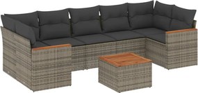 vidaXL 8 részes szürke polyrattan kerti ülőgarnitúra párnákkal