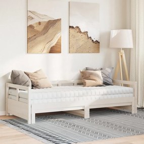fehér tömör fenyőfa kihúzható kanapéágy matracokkal 80 x 200 cm