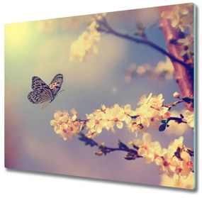 Üveg vágódeszka Cseresznyevirág és a pillangó 60x52 cm