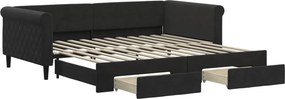 vidaXL fekete kihúzható bársony heverő fiókkal 100 x 200 cm