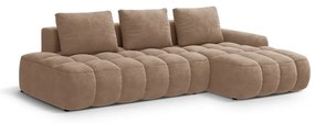 Világosbarna bársony kinyitható-tárolóhelyes sarokkanapé (jobb oldali-heverő résszel) Linz – Cosmopolitan Design