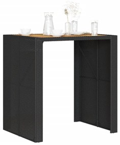 fekete polyrattan kerti bárasztal akácfa lappal 105x80x110 cm