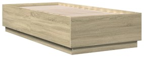 sonoma tölgyszínű szerelt fa ágykeret LED-del 90 x 200 cm
