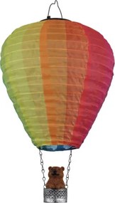 Globo 36138 Solar lámpa, hőlégballon, műanyag ezüstszínű, műanyag barna, textil színű, fém fekete matt, nyomógombos, tűz hatású, AA 600mAh 3V elemmel, IP44, ø: 270mm, M: 440mm, tartozék: 24x LED 0.06W 3V, 1800K