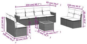 9 részes fekete polyrattan kerti ülőgarnitúra párnákkal