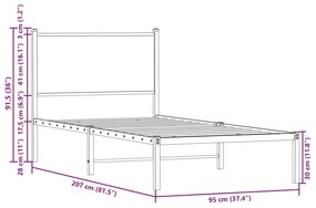 sonoma tölgy színű fém ágykeret matrac nélkül 90 x 200 cm