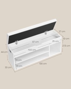 Cipős pad párnával, tárolópad párnázott ülőfelülettel, 3 rekeszes, fehér