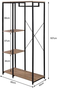 Intenso Home ruhafogas polcokkal 90 x 167cm sonoma tölgy | Előszobai ruhatároló cipőtartóval / nyitott gardrób