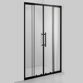 Stuxi Sydney Black 160 cm széles két tolóajtós zuhanyajtó 6 mm vastag vízlepergető biztonsági üveggel, fekete elemekkel, 200 cm magas