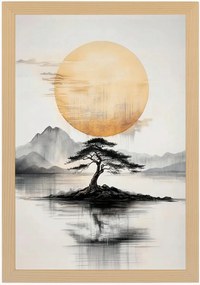 Poszter Keret Fa Japán Fa Zen Nap Hegyek Sziget Kelet 40x60