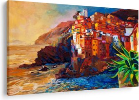 Kép - Falu Cinque Terre partján, az olasz riviérán, modern impresszionizmus (90x60 cm)