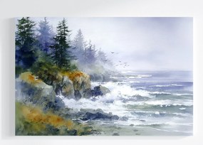 Vászonkép Canvas Tájkép Tenger Hullámok Part Erdő Sziklák Fák 60x40