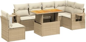 vidaXL 7 részes bézs polyrattan kerti ülőgarnitúra párnákkal