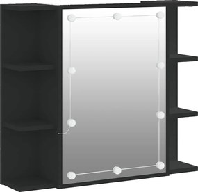 vidaXL fekete tükrös szekrény LED-ekkel 70 x 16,5 x 60 cm