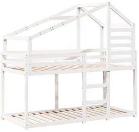 fehér tömör fenyőfa ágy emelettel és tetővel 90 x 190 cm