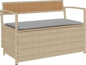 vidaXL bézs polyrattan kerti tárolópad párnával