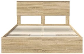 vidaXL Tárolós Ágy fejtámlával Sonoma tölgy 150 x 200 cm Faanyag