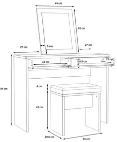 Sminkasztal JUNO + puff 45x29,6 cm barna/fekete
