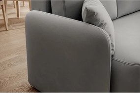 Világosszürke bársony kinyitható-tárolóhelyes sarokkanapé (jobb oldali-heverő résszel) Hadson – ELTAP