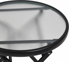Összecsukható asztal üveglappal fekete Ø 45 cm acél