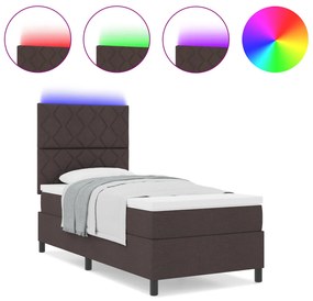 Rugós Ágy Matraccal és LED Fénnyel Sötétbarnában, 90 x 200 cm, Szövet
