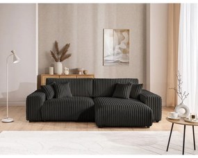 Sötétszürke kordbársony kinyitható-tárolóhelyes sarokkanapé (jobb oldali) Sarina – Ropez