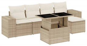 vidaXL 6 részes bézs polyrattan kerti ülőgarnitúra párnával